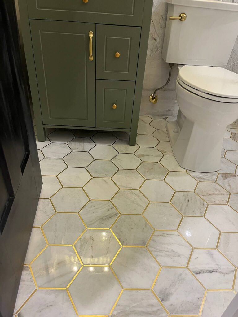 1024H Staten Island NY Master Bathroom Gold Framed Hexagon Tiles